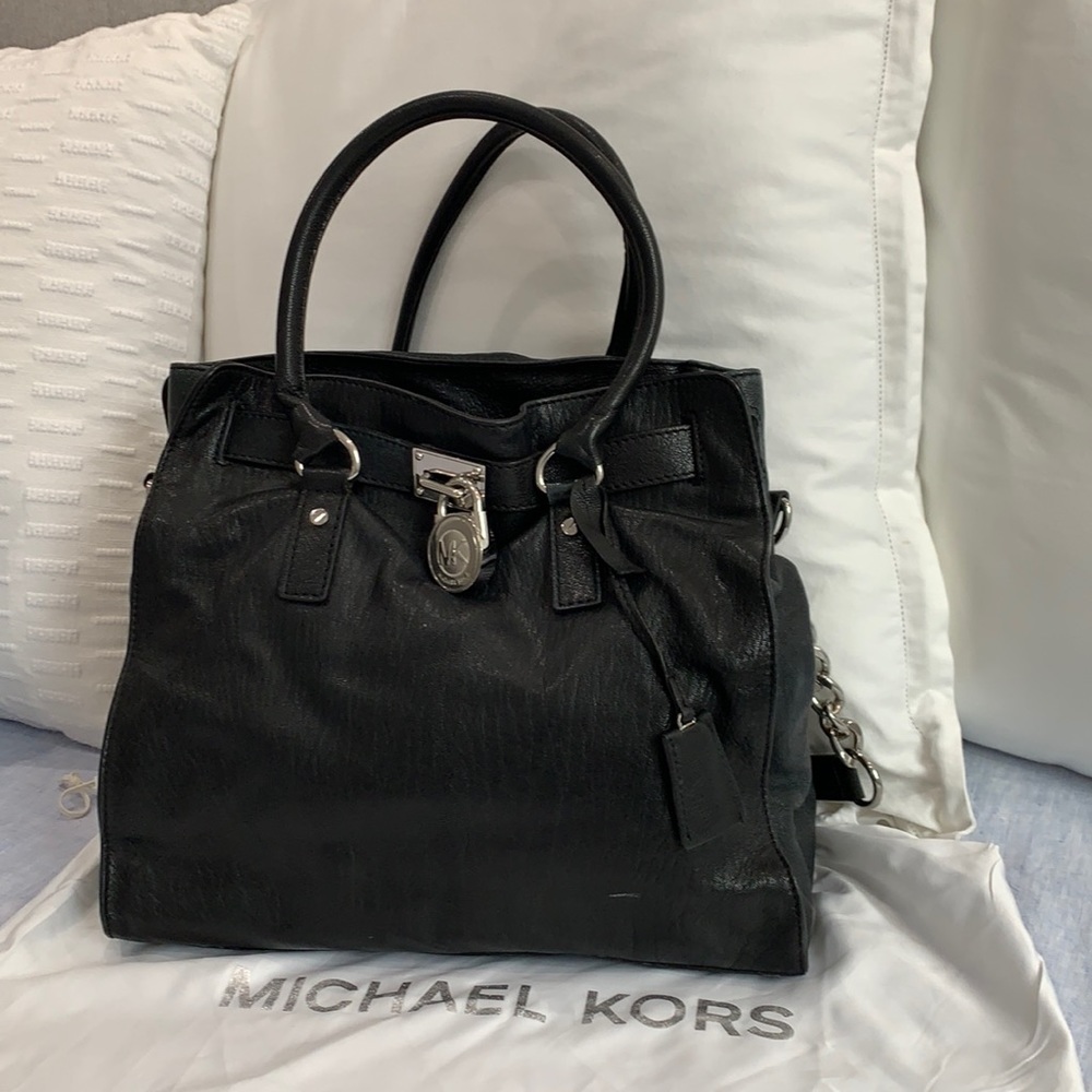 Black Leather Michael Kors Hamilton Tote